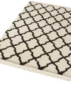 Hoogpolig vloerkleed Pearl - crème/donkerbruin - overzicht schuin