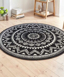 Rond vloerkleed Valencia - zwart - sfeer, thumbnail