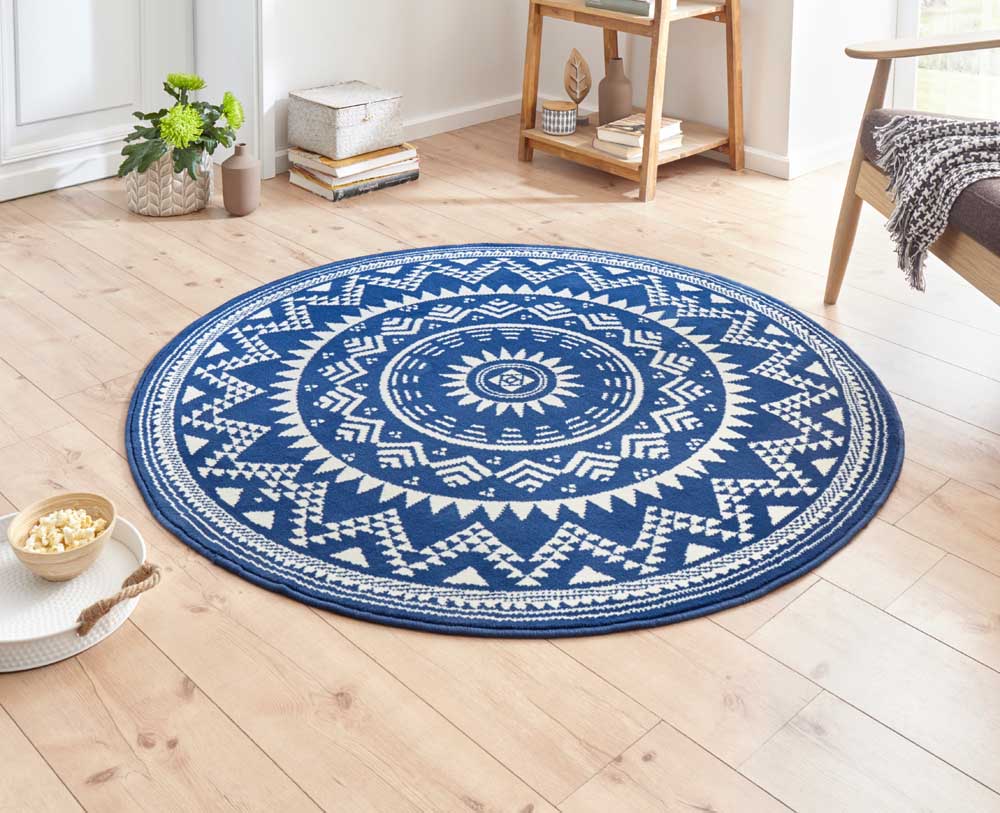 bemanning Lift gekruld Rond vloerkleed Valencia - blauw | Tapeso