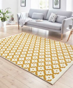 Modern vloerkleed ruiten Lattice - goud/crème - sfeer