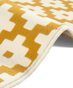 Modern vloerkleed ruiten Lattice - goud/crème - close up, thumbnail