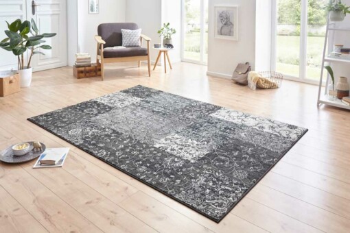 Patchwork vloerkleed Kirie - grijs/crème - sfeer