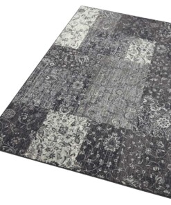 Patchwork vloerkleed Kirie - grijs/crème - overzicht schuin, thumbnail