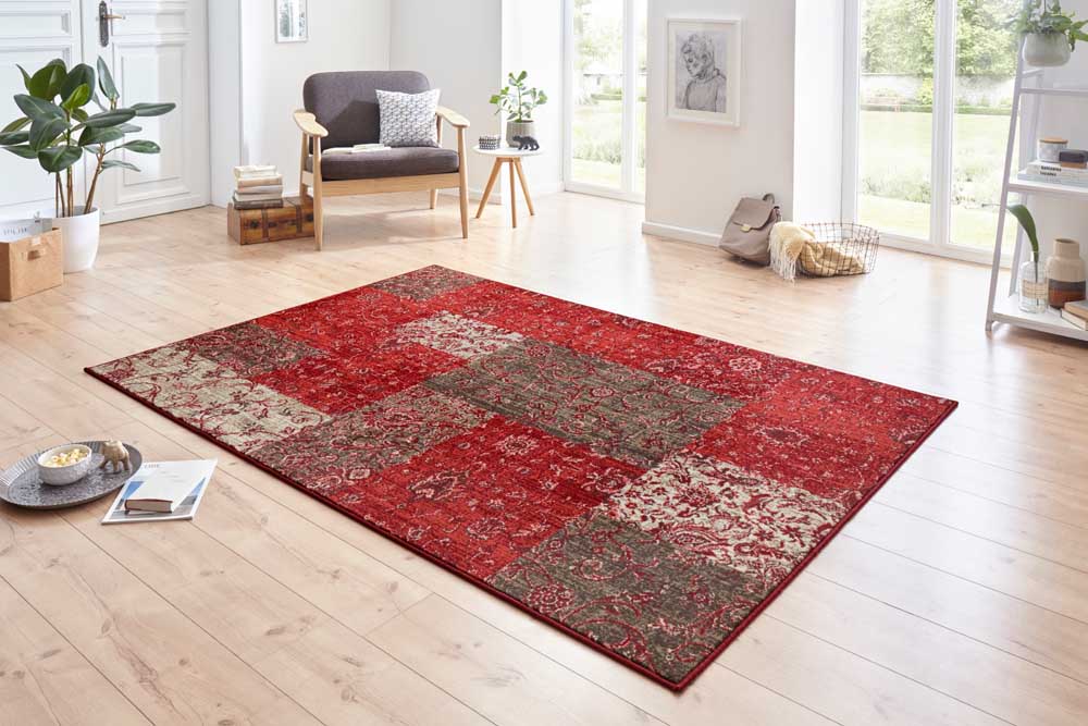 Smeltend Fantasie Perceptie Patchwork vloerkleed Kirie - rood/bruin | Tapeso