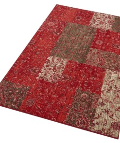Patchwork vloerkleed Kirie - rood/bruin - overzicht schuin, thumbnail