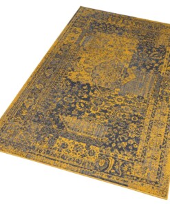 Vintage vloerkleed Plume - goud/grijs - overzicht schuin, thumbnail