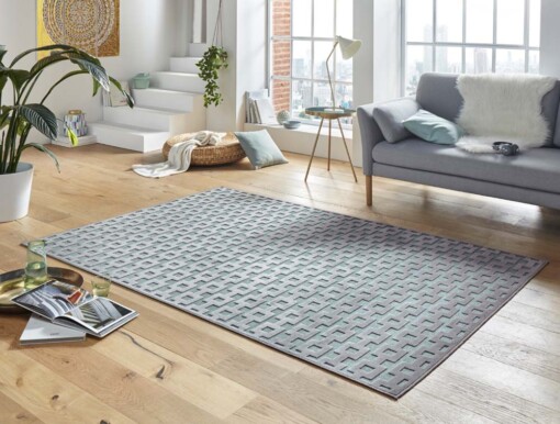 Modern loper Bouton - grijs/blauw - sfeer