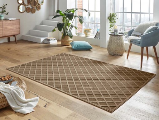 Modern vloerkleed ruiten Danton - bruin - sfeer