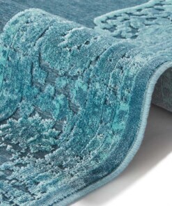 Vintage vloerkleed Willow - blauw - close up, thumbnail