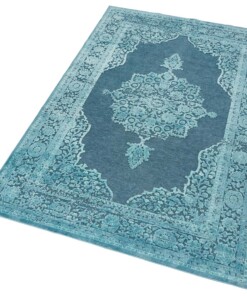 Vintage vloerkleed Willow - blauw - overzicht schuin, thumbnail