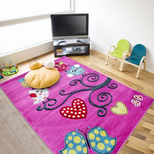 Kindervloerkleed Vlinder & Vogel Lila - sfeer