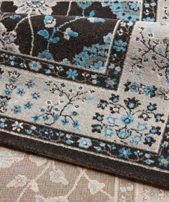 Oosters vloerkleed Couture - antraciet/blauw - close up vouw, thumbnail