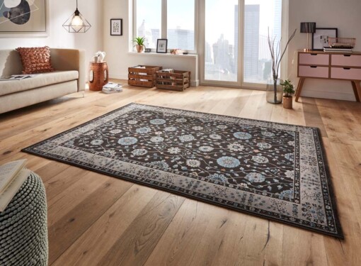 Oosters vloerkleed Couture - antraciet/blauw - sfeer