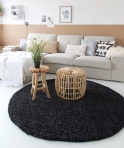 Hoogpolig vloerkleed shaggy Trend effen rond - antraciet - sfeer, thumbnail