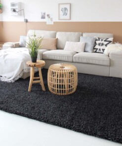 Hoogpolig vloerkleed shaggy Trend effen - antraciet - sfeer