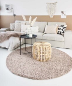 Hoogpolig vloerkleed Shaggy Trend effen rond - beige - sfeer, thumbnail