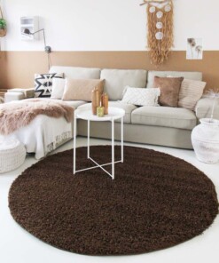 Hoogpolig vloerkleed shaggy Trend effen rond - bruin - sfeer, thumbnail