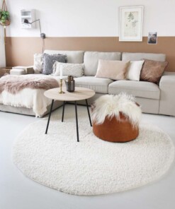 Hoogpolig vloerkleed shaggy Trend effen rond - crème - sfeer, thumbnail