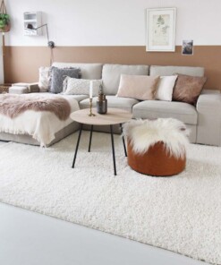 Hoogpolig vloerkleed shaggy Trend effen - crème - sfeer