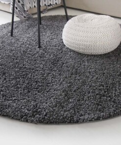 Hoogpolig vloerkleed shaggy Trend effen rond - grijs - close up zijkant