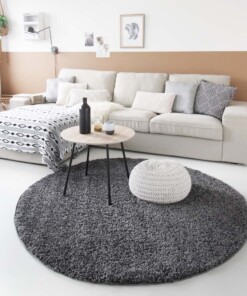Hoogpolig vloerkleed shaggy Trend effen rond - grijs - sfeer