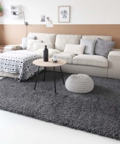 Hoogpolig vloerkleed shaggy Trend effen - grijs - sfeer