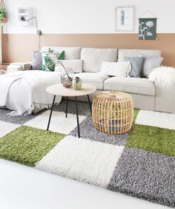 Hoogpolig vloerkleed shaggy Trend blokken - groen - sfeer, thumbnail