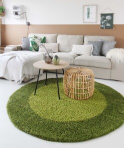 Hoogpolig vloerkleed shaggy Trend lijstmotief rond - groen - sfeer, thumbnail Hoogpolig vloerkleed shaggy Trend lijstmotief rond - groen - sfeer, thumbnail