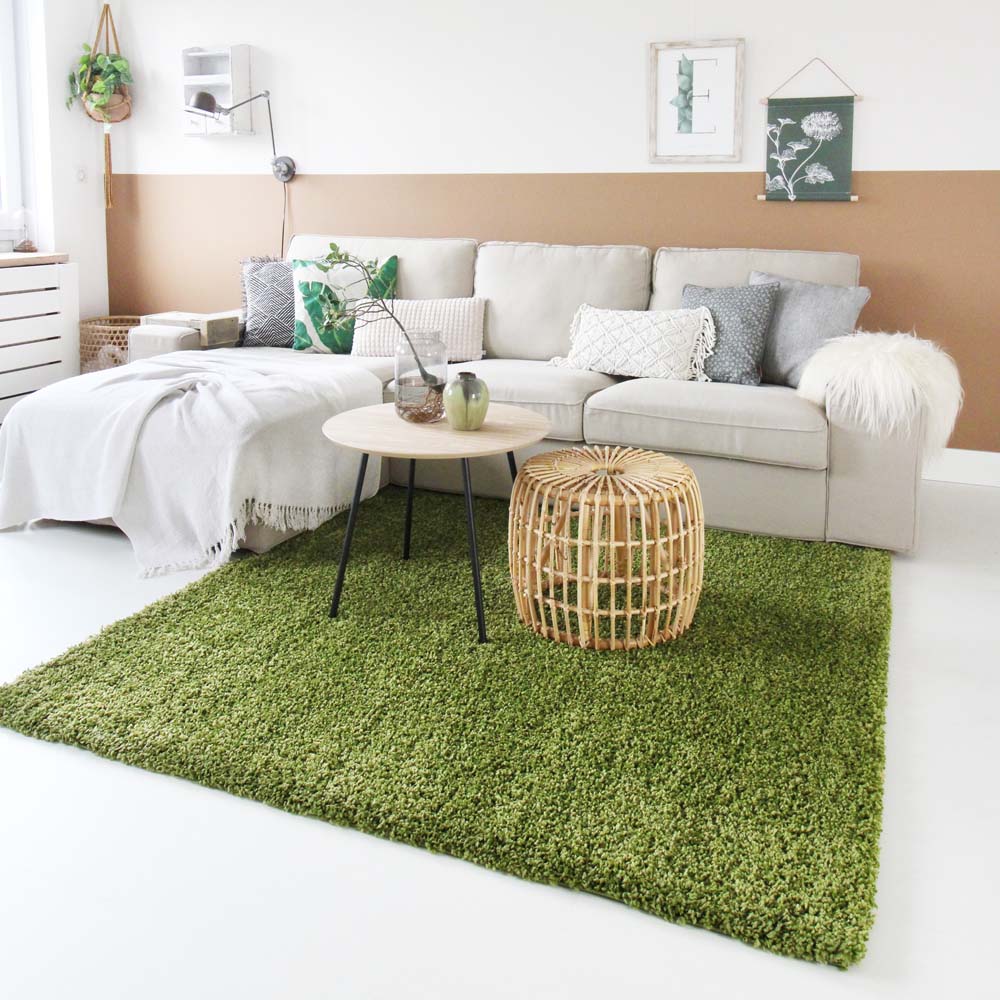 Vakman Collectief Plateau Hoogpolig vloerkleed shaggy Trend effen - groen | Tapeso