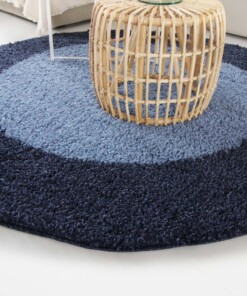 Hoogpolig vloerkleed shaggy Trend lijstmotief rond - blauw - sfeer