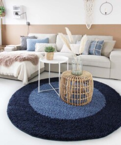 Hoogpolig vloerkleed shaggy Trend lijstmotief rond - blauw - sfeer, thumbnail Hoogpolig vloerkleed shaggy Trend lijstmotief rond - blauw - sfeer, thumbnail