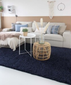 Hoogpolig vloerkleed shaggy Trend effen - marine blauw - sfeer, thumbnail