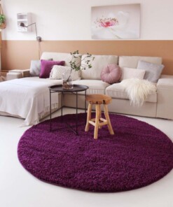 Hoogpolig vloerkleed shaggy Trend effen rond - paars - sfeer