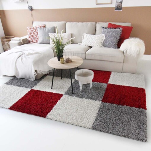 Hoogpolige loper shaggy Trend blokken - rood - sfeer