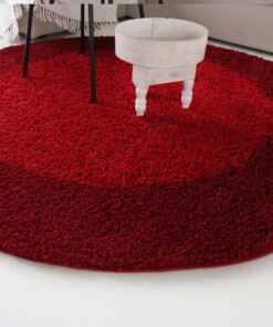 Hoogpolig vloerkleed shaggy Trend lijstmotief rond - rood - close up zijkant