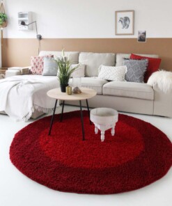 Hoogpolig vloerkleed shaggy Trend lijstmotief rond - rood - sfeer, thumbnail