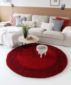 Hoogpolig vloerkleed shaggy Trend lijstmotief rond - rood - sfeer, thumbnail