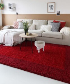 Hoogpolig vloerkleed shaggy Trend lijstmotief - rood - sfeer, thumbnail