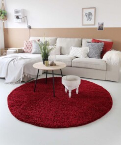 Hoogpolig vloerkleed shaggy Trend effen rond - rood - sfeer, thumbnail