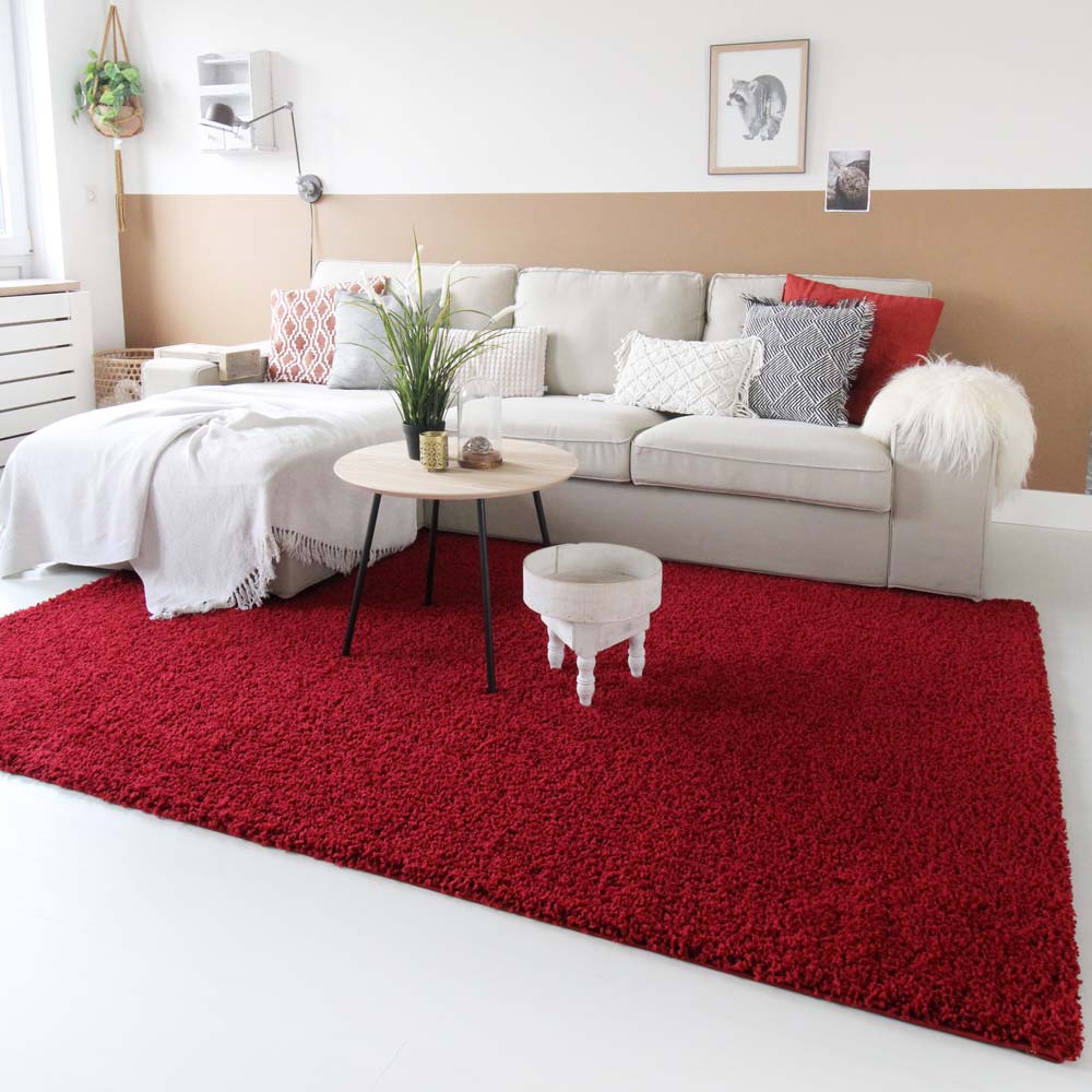 Hoogpolig vloerkleed shaggy Trend effen - rood |