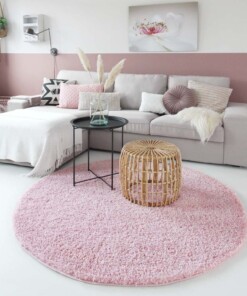 Hoogpolig vloerkleed shaggy Trend effen rond - lichtroze - sfeer, thumbnail