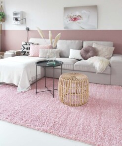 Hoogpolig vloerkleed shaggy Trend effen - lichtroze - sfeer
