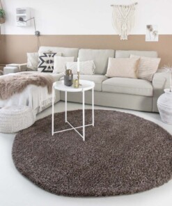 Hoogpolig vloerkleed shaggy Trend effen rond - taupe - sfeer