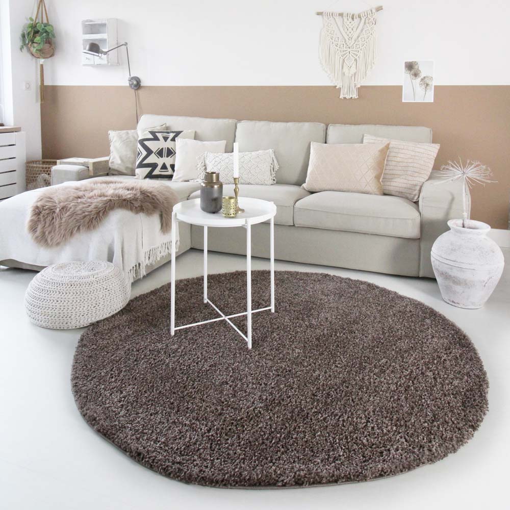 vervaldatum Lichaam Kapper Hoogpolig vloerkleed shaggy Trend effen rond - taupe | Tapeso