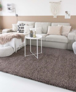 Hoogpolig vloerkleed shaggy Trend effen - taupe - sfeer