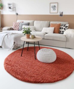 Hoogpolig vloerkleed shaggy Trend effen rond - terracotta - sfeer, thumbnail
