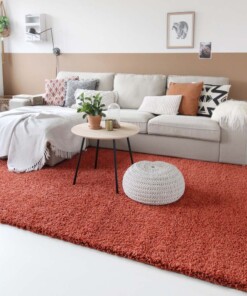 Hoogpolig vloerkleed shaggy Trend effen - terracotta - sfeer
