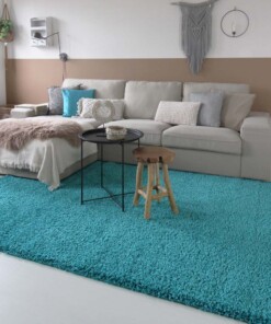 Hoogpolig vloerkleed shaggy Trend effen - turquoise - sfeer, thumbnail