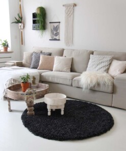 Hoogpolig rond vloerkleed shaggy Royal 5cm hoogte - antraciet - sfeer, thumbnail Hoogpolig rond vloerkleed shaggy Royal 5cm hoogte - antraciet - sfeer, thumbnail