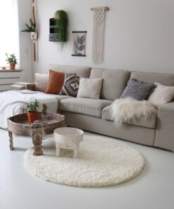 Hoogpolig rond vloerkleed shaggy Royal 5cm hoogte - crème - sfeer, thumbnail